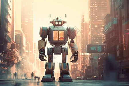 复古未来城市中的机器人背景图片