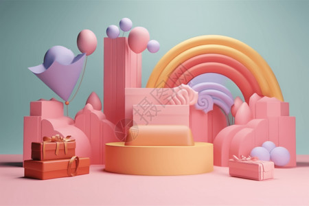 粉色三维产品展台图片