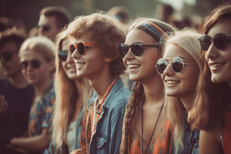 一群享受夏季音乐节的年轻人图片