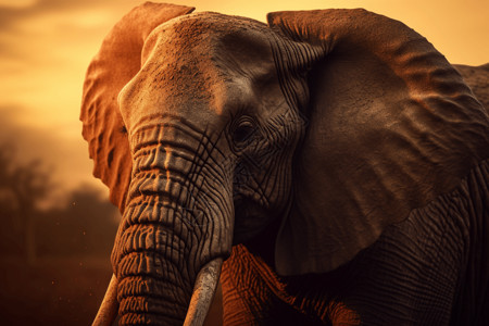 大象特写孤独的大象插画