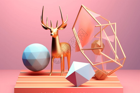 小鹿模型和几何形状模型图片