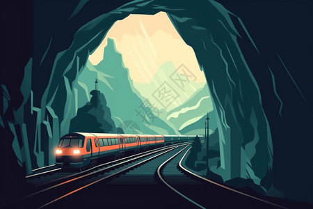 火车进入山间隧道图片