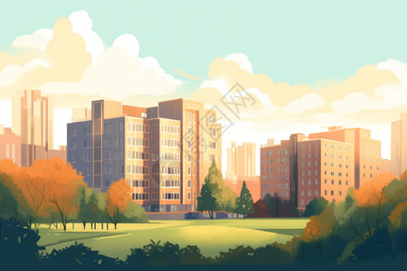 高楼林立的大学校园图片