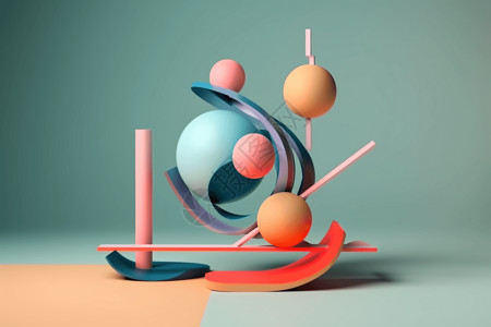 彩色3D彩色几何平衡概念3d插图背景