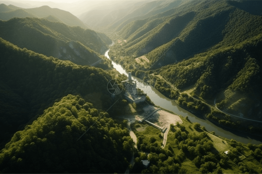 山谷中的水力发电厂图片