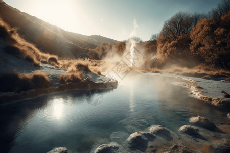 自然环境中的地热温泉图片
