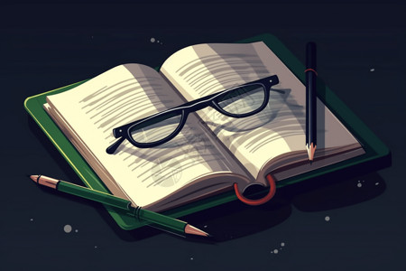 眼镜放在书籍上眼镜打开的书插画