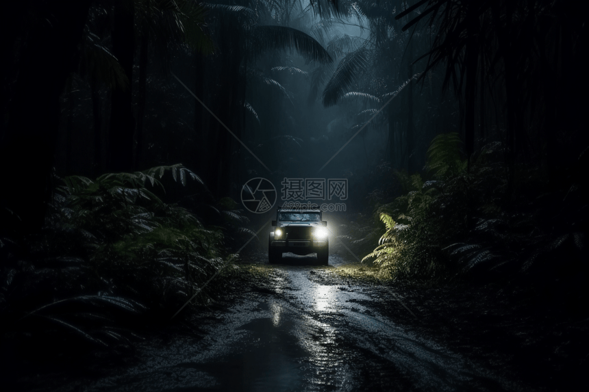 雨林的汽车前灯图片