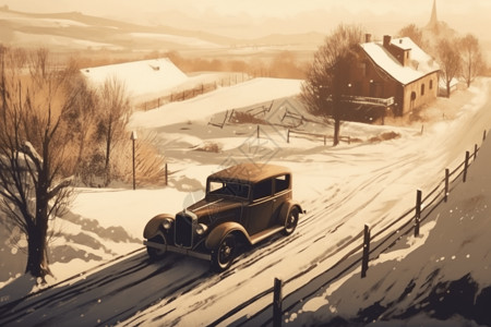 冬季赛车插画图片
