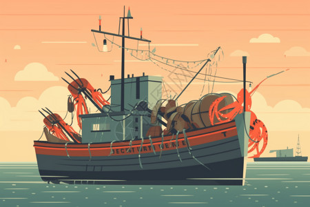 大海渔船制作捕捉龙虾的陷阱设计图片