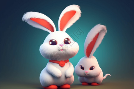 红色耳朵兔子图片
