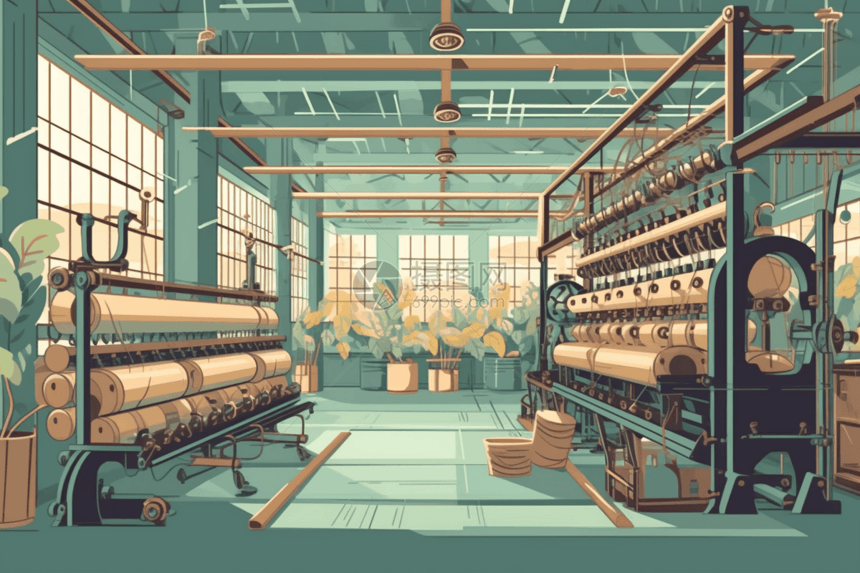 主轴和织布机的纺织厂图片
