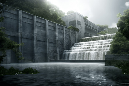 瀑布水力发电背景图片