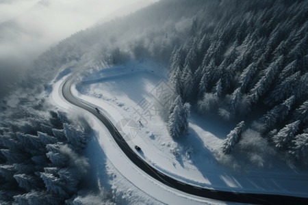 山区道路山区蜿蜒的雪道设计图片
