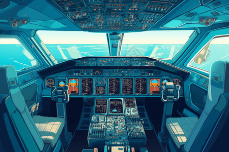 客机驾驶舱驾驶舱内部视图插画