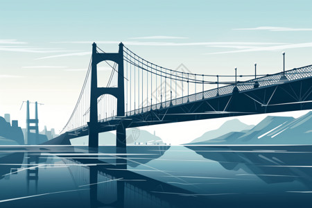 大桥夜景现代悬索桥插图插画