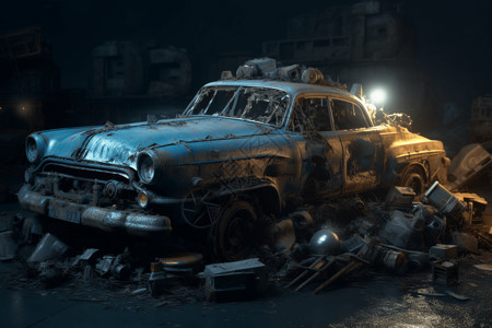 旧车废旧的汽车残骸设计图片