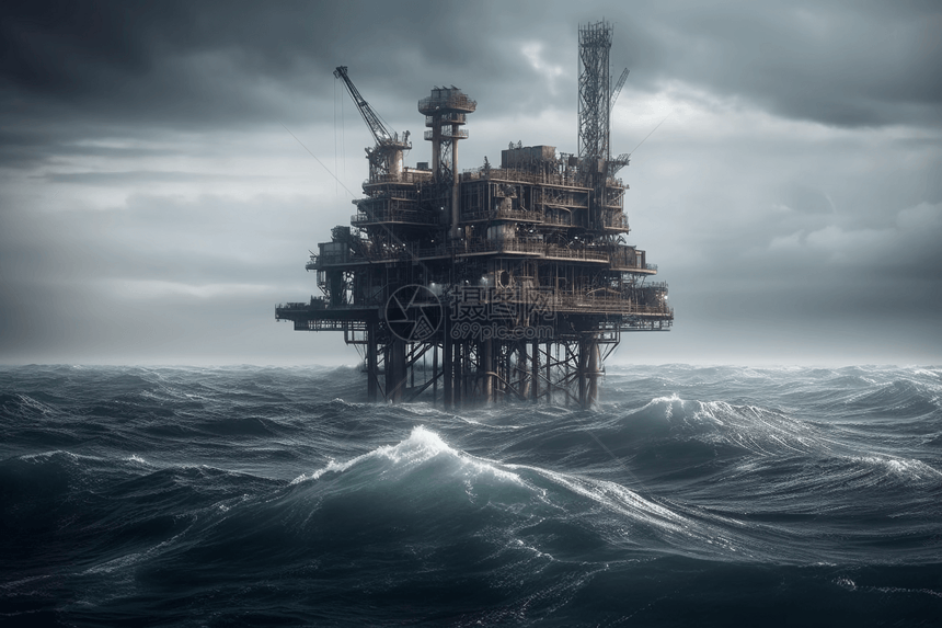 海洋中的石油钻井平台图片