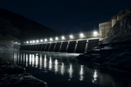 夜晚的水利发电厂背景图片