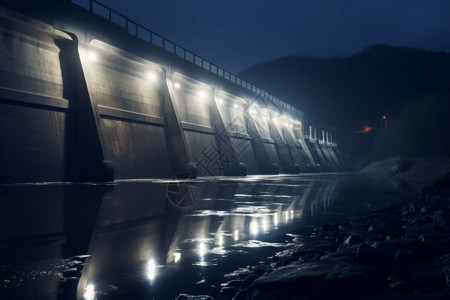 夜间水电大坝背景图片