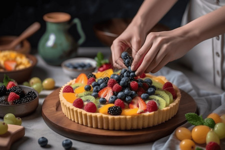 制作美味精致的水果蛋糕图片