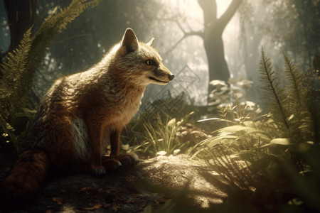 栖息地森林中的狐狸设计图片