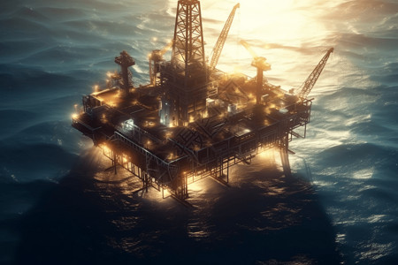 海洋产业石油钻井平台整体图插画
