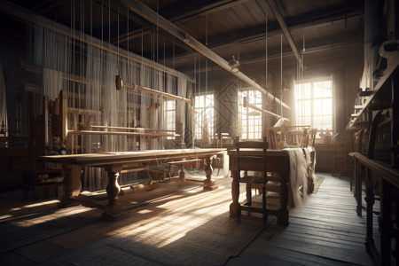 带织机和主轴的纺织厂图片