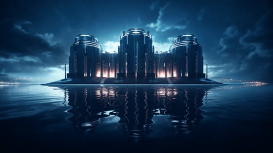 未来潮汐能工厂的对称设计背景图片
