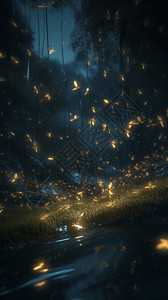 夏季夜晚的萤火虫背景图片