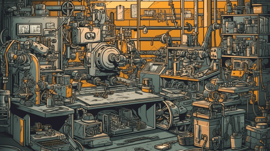 电子生产车间工厂的工业工具插画插画