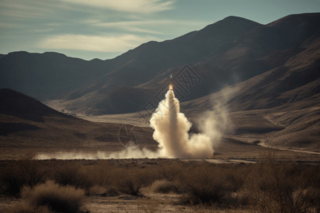 火箭发动机火箭在山谷中发射背景