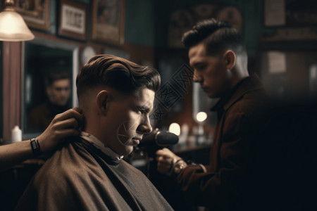 一名男子在理发店做头发背景图片