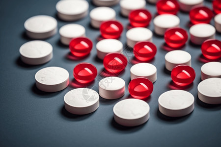红色胶囊药白色药品和红色药球图背景