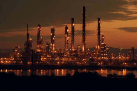 日落的炼油厂背景图片
