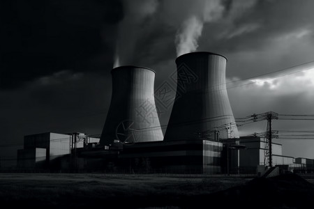 核电站工厂烟囱高清图片