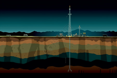 页岩气水力压裂-钻井压裂页岩提取天然气插画