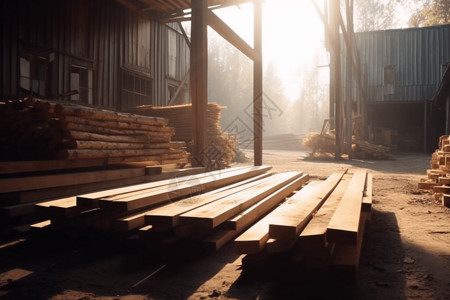 木材厂的木材加工高清图片素材