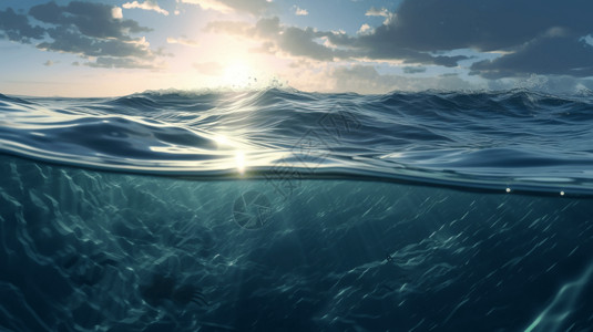 潮汐海灵阳光散落在波澜的海面上背景
