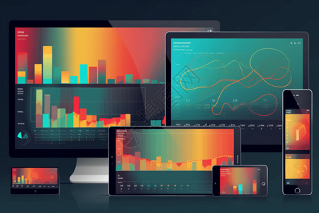 电脑高清素材多个屏幕显示细分数据插画