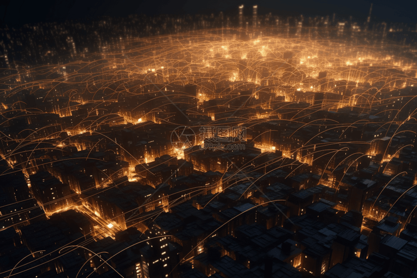 二进制数字作为城市上的电力网络图片