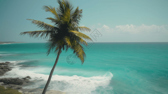 一颗小椰子树海边的一颗棕榈树背景