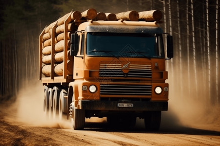 伐木卡车运输木材图片