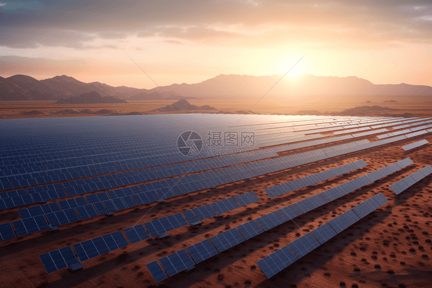 沙漠里的太阳能电池板图片