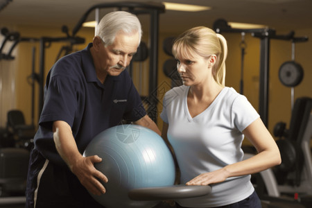 物理治疗师帮助病人锻炼高清图片