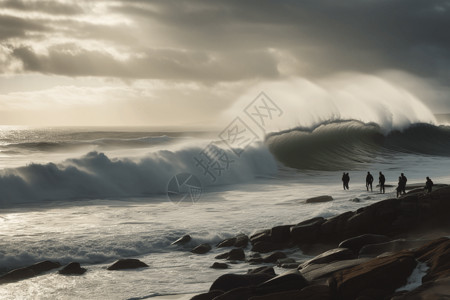 大浪撞击海岸的惊人美景高清图片
