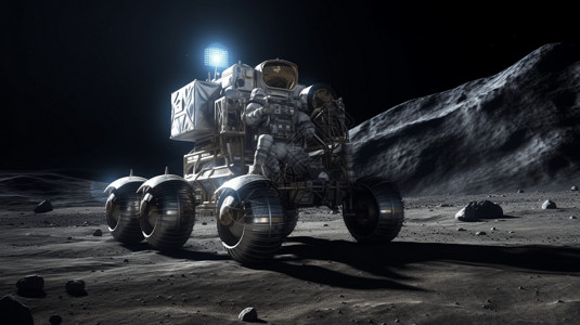 月球车穿越月球的恶劣岩石地形图片