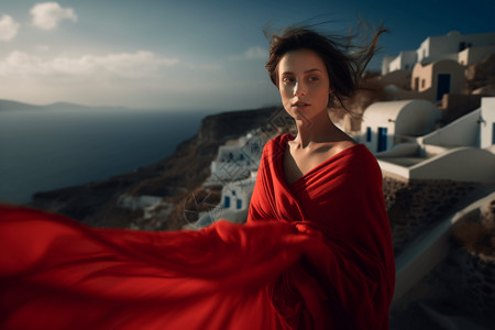 穿着红裙子的模特女人高清图片素材