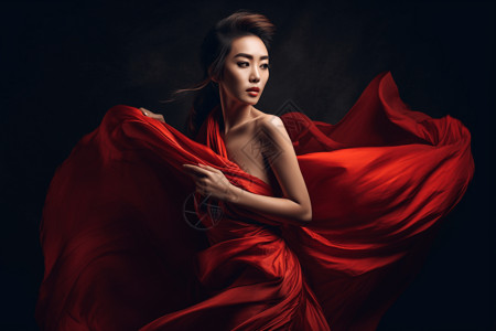 穿着红裙的女人模特高清图片素材