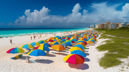 度假区沙滩上的遮阳伞图片
